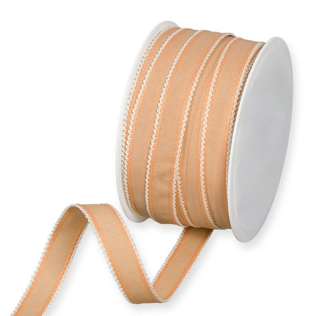 Apricot Woven Ribbon With Cream Loop-edge, 15mm (9/16in