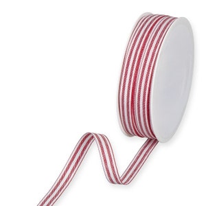 Rood chambray lint met strepen, 10 mm (3/8 in) breed *verkocht per meter*