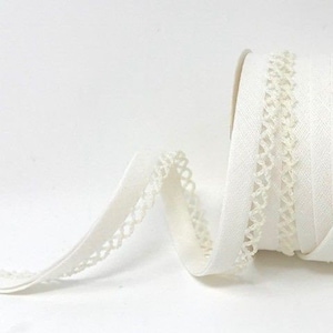 Natural Ivory Linen-Blend Bias Binding with Picot Lace Edge, Pre-folded 12mm (1/2in) wide *Sold Per Metre*
