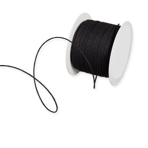 May include: A spool of black waxed cotton cord, unwinding from the spool.