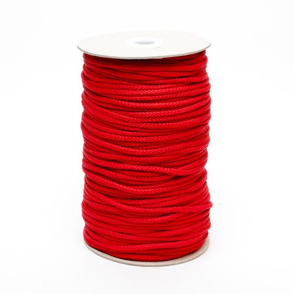 Red Braided Polyester Cord, 4mm (5/32in) wide *Sold Per Metre*
