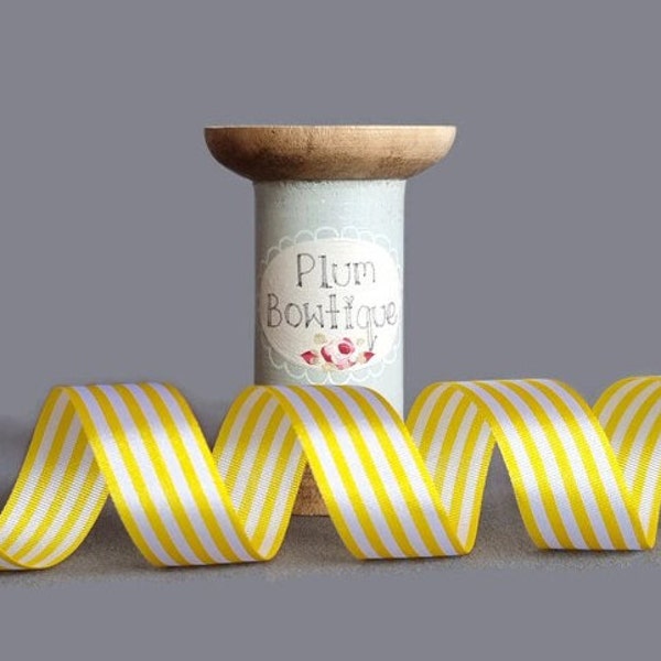 Yellow & White Pencil Stripe Ribbon, 16mm (5/8in) wide *Sold Per Metre*