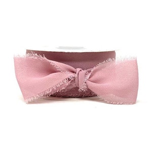 Dusky Pink Frayed Edge Silky Crepe Chiffon Ribbon, 38mm (1.5in) wide *Sold per 1 metre/39 inch*