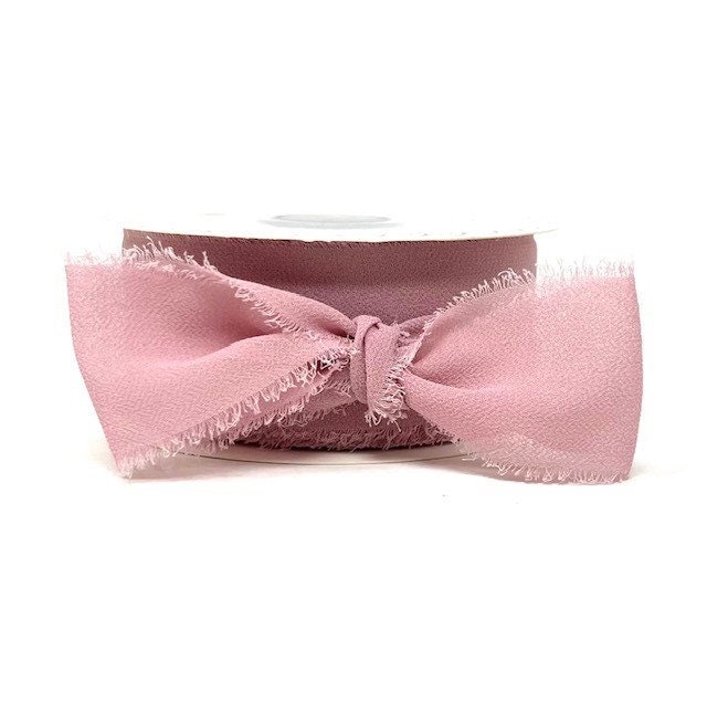 Dusky Pink Frayed Edge Silky Crepe Chiffon Ribbon, 38mm (1.5 Dusky Pink Frayed Edge Silky Crepe Chiffon Ribbon, 38mm (1.5