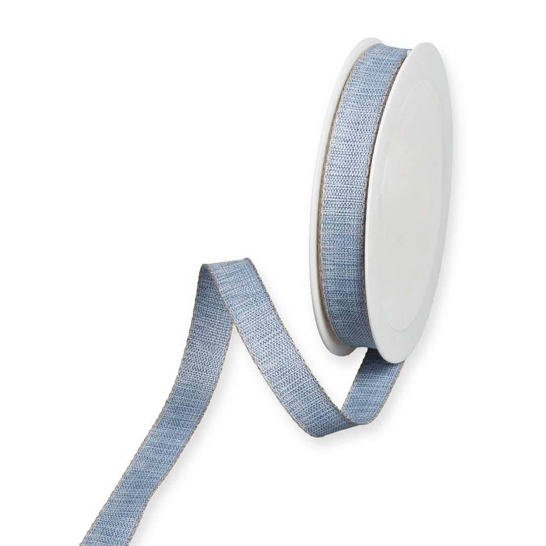 Denim Blue Textured Ribbon With Linen Stitched Edges, 15mm (9/16in ...
