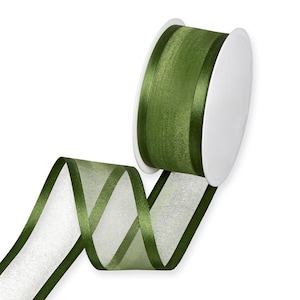 Moss Green Sheer Organza Ribbon with Satin Edges, 40mm (1 9/16in) wide *Sold Per Metre*