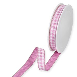 Candy Pink Country Gingham Print on Linen-Blend Ribbon, 15mm (9/16in) wide *Sold Per Metre*