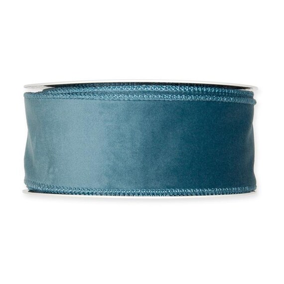 Blaues Samtband mit drahtverstärktem Rand, 50 mm breit, *Meterware