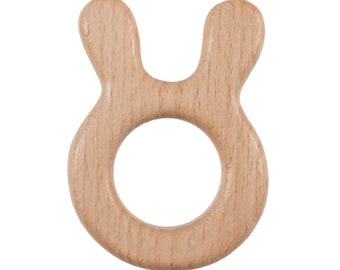 Anillo artesanal de madera de haya en forma de conejo - Ideal para Macrame, 6cm x 4.5cm (2 3 / 8in x 1 3 / 4in)