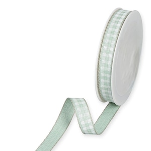 Tranquil Green Country Gingham Print on Linen-Blend Ribbon, 15mm (9/16in) de large *Vendu au mètre*