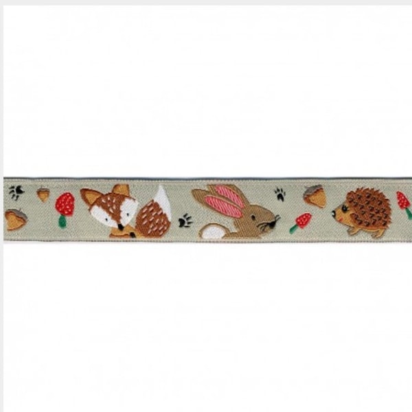 Woodland Animals Jacquard Woven Ribbon, 15mm (9/16in) de large *Vendu au mètre*