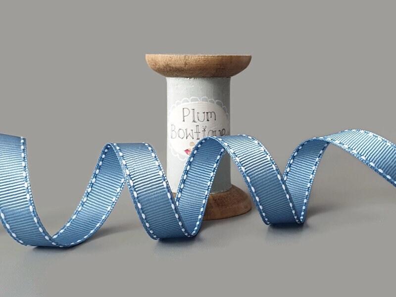 Heritage Blue Grosgrain Ribbon With White Saddle Stitched Edges, 12mm ...