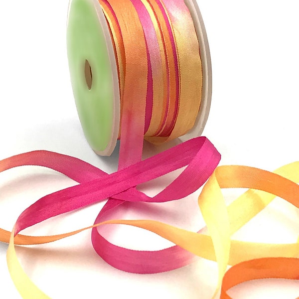 Dip Dye Variegated "Sherbet" 100% Pure Silk Ribbon, 7mm (1/4in) wide *Sold Per Metre*