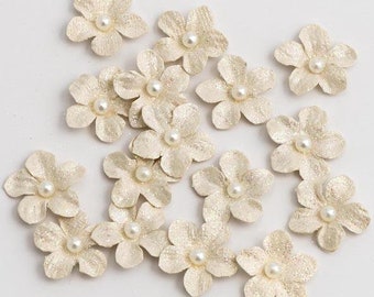 16pc Ivory Glitter Handmade Paper Flowers, Medium, 20mm (3/4in) wide *Sold Per 16pc Pack*