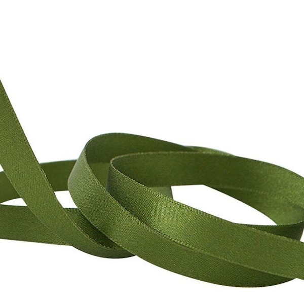 Ruban de satin recyclé de luxe vert olive, 10mm (3/8in) de large * Vendu par mètre *