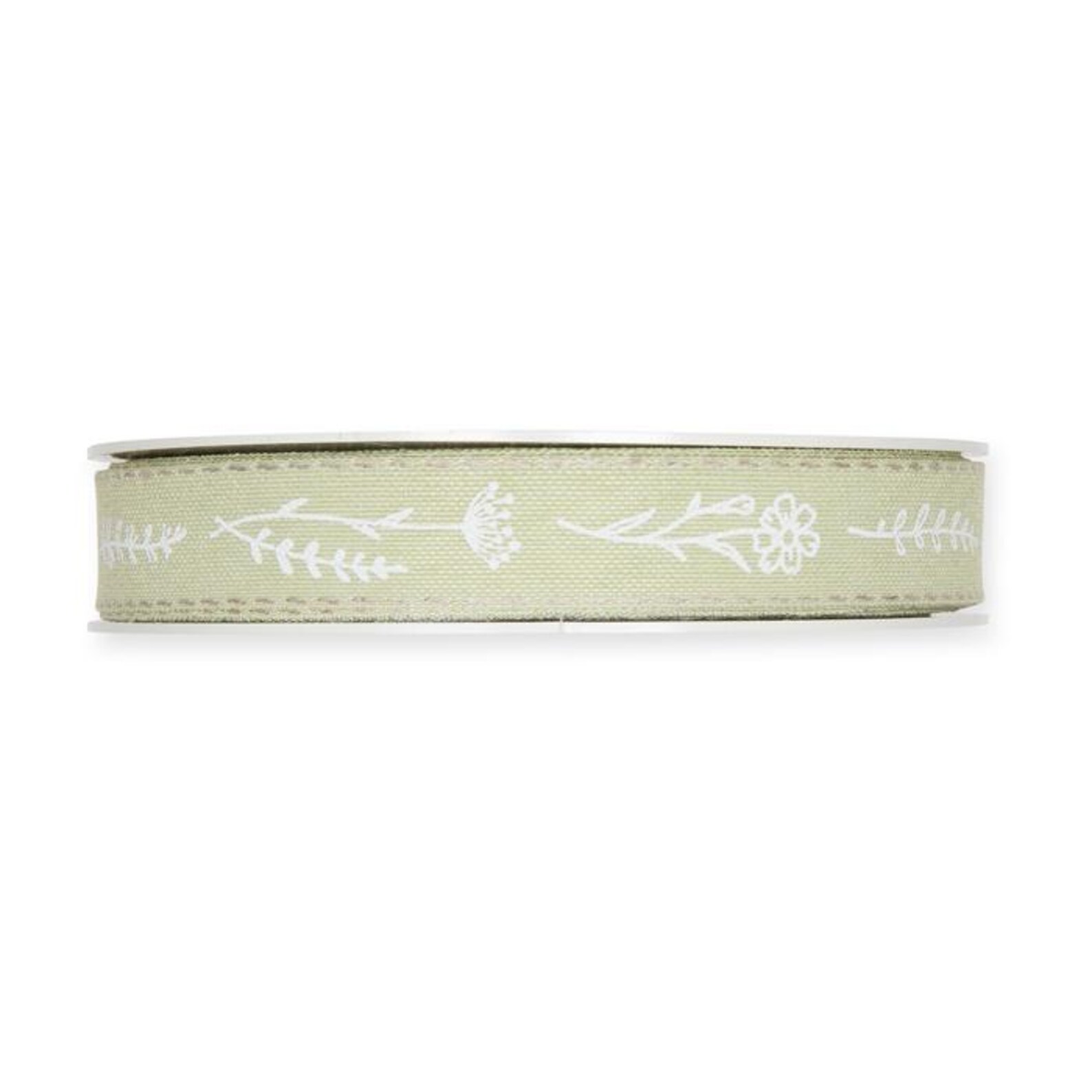 Blooms & Berries White Print on Pistachio Green Linen Blend Ribbon ...