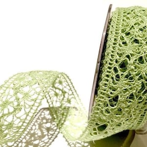 Celery Green Crocheted Lace Trim, Cotton Blend, 38mm (1.5in) wide *Sold Per Metre*