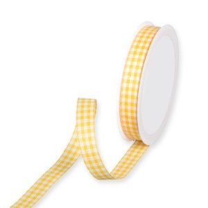 Cinta de cuadros vichy rústica de color amarillo dorado, 15 mm (9/16 in) de ancho *Se vende por metro*