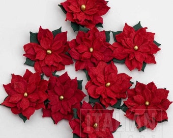 9 fiori piccoli di stella di Natale di carta rossa, diametro 30 mm (1 3/16 pollici) *Venduti in confezione da 9 pezzi*