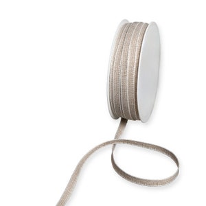 Natürliches beiges Strukturband mit weißer, genähter Kante, 7 mm breit, *Meterware*