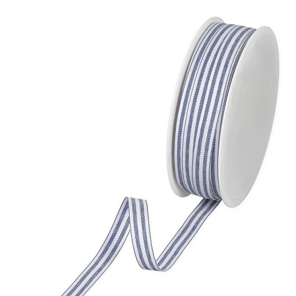 Dark Blue Chambray Ticking Stripe Ribbon, 10mm (3/8in) wide *Sold Per Metre*