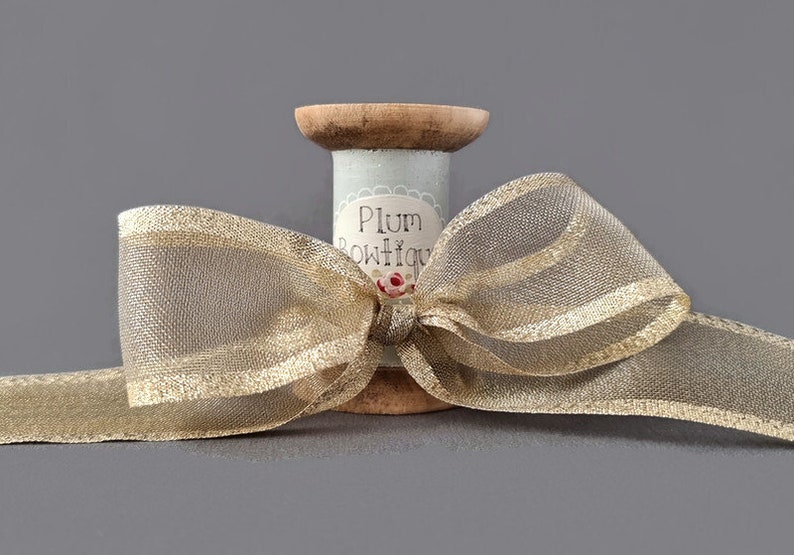 Gold Sparkle Sheer Ribbon with Bold Metallic Edges, 40mm (1 9/16in) wide *Sold Per Metre* image 4