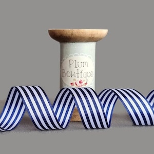 Royal Blue & White Pencil Stripe Ribbon, 16mm (5/8in) wide *Sold Per Metre*