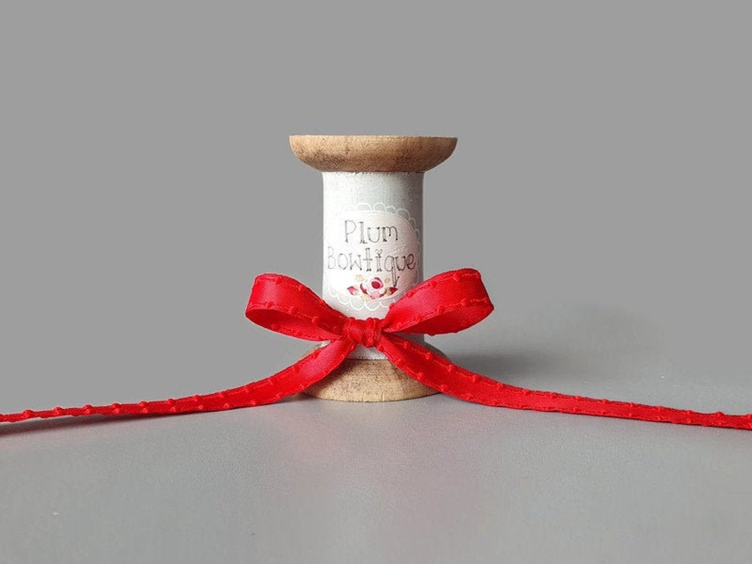 Red Knotted Edge Dobby Spot Satin Ribbon, 10mm (3/8in) Wide *sold per ...