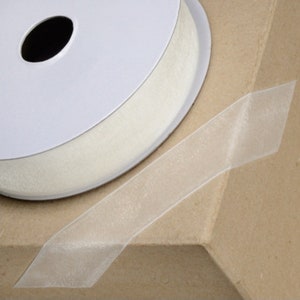 Ivory Sheer Organza Ribbon, 10mm (3/8in) wide *Sold Per 25mtr Roll*