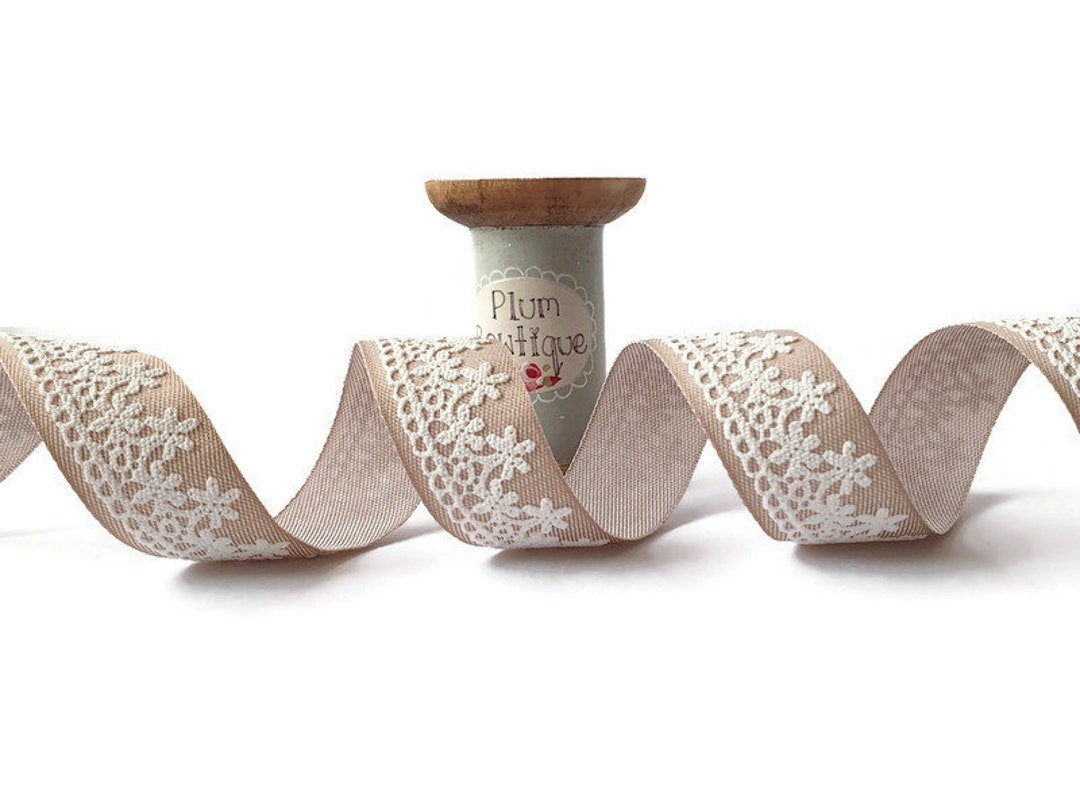 White Lace Print on Linen Beige Canvas Ribbon, 25mm (1in) Wide *sold per  Metre* - Etsy, image size:1080x810