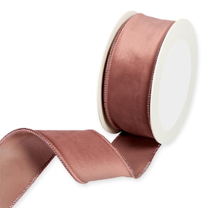 Antique Pink Velvet Ribbon with Wired Edges, 50mm (2in) wide *Per 1 Metre/39 inch*