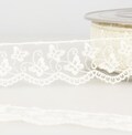 Ivory Butterfly Embroidered Tulle Lace with Scalloped Edge, 35mm (1 3/8in) wide *Sold Per Metre*