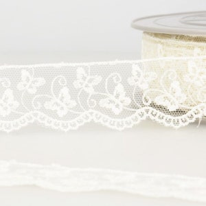 Ivory Butterfly Embroidered Tulle Lace with Scalloped Edge, 35mm (1 3/8in) wide *Sold Per Metre*