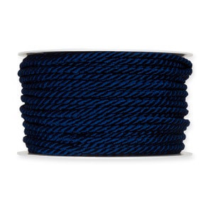 Cordino di seta ritorto blu navy, 4 mm (5/32 in) di spessore *Venduto al metro*