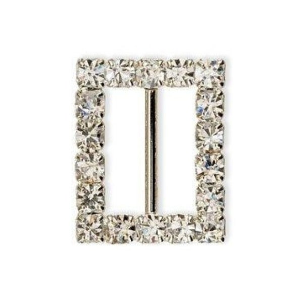 Rhinestone Diamante Silver Rectangle Buckle Ribbon Slider, 15mm (9/16in) wide with 10mm (3/8inch) Bar *Sold Individually*