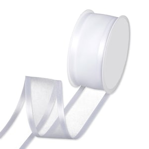 Ruban d'organza transparent blanc avec bords en satin, 40 mm (1 9/16 po.) de large *Vendu au mètre*