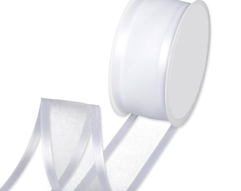White Sheer Organza Ribbon with Satin Edges, 40mm (1 9/16in) wide *Sold Per Metre*