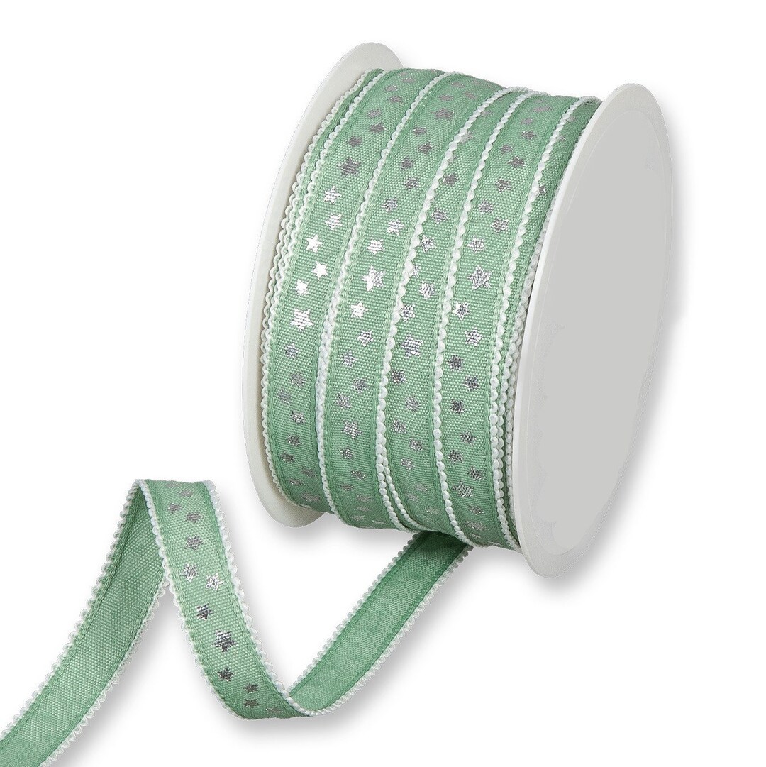 Silver Stars on Tranquil Green Ribbon With White Picot Edge - Etsy