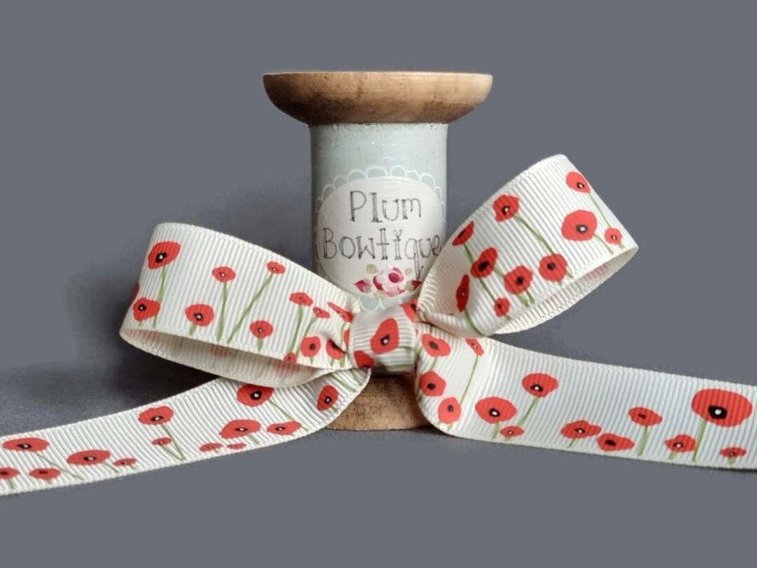 Red Poppies on Ivory Grosgrain Ribbon, 22mm (7/8in) Wide *sold per ...