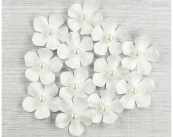 12pc White Glitter Handmade Paper Flowers, Jumbo, 40mm (1 9/16in) wide *Sold Per 12pc Pack*