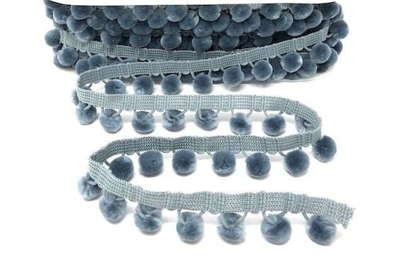 Grey Velvet Pom Pom Trim, Large 20mm (3/4in) Diameter *Sold Per Metre*