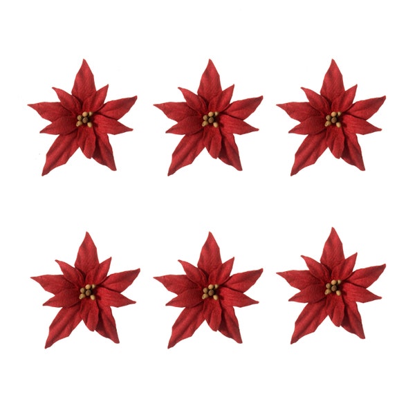 6pc Red Paper Poinsettia Flowers, 45mm (1 3/4in) diameter *Sold Per 6pc Pack*