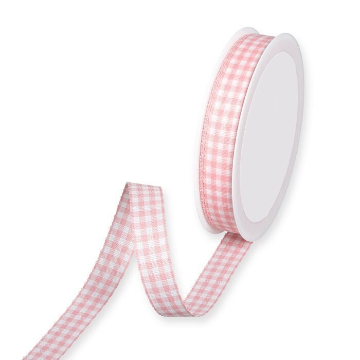 Light Pink Rustic Gingham Ribbon, 15mm (9/16in) wide *Sold Per Metre*