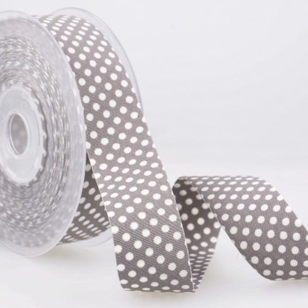 Grey Polka Dot Double-Sided Ribbon, 25mm (1in) wide *Sold Per Metre*