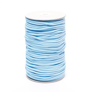Light Blue Braided Polyester Cord, 4mm (5/32in) wide *Sold Per Metre*
