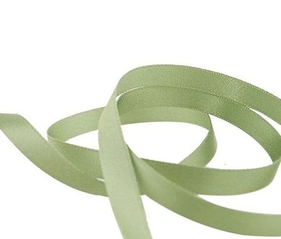 Sage Green Luxury Recycled Satin Ribbon 10mm 3 8in wide Sold Per Metre