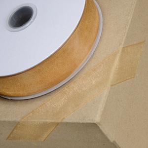 Gold Sheer Organza Ribbon, 15mm (9/16in) wide *Sold Per 25mtr Roll*