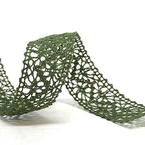 Moss Green Crocheted Lace Trim, Cotton Blend, 22mm (7/8in) wide *Sold Per Metre*