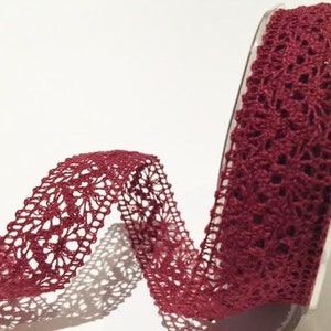 Burgundy Crocheted Lace Trim, Cotton Blend, 22mm (7/8in) wide *Sold Per Metre*