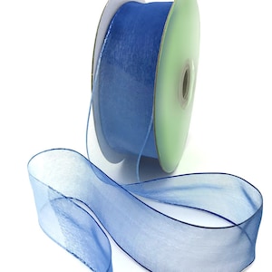 Deep Blue Ombré Sheer Organza Ribbon, 38mm (1.5in) wide *Sold Per Metre*
